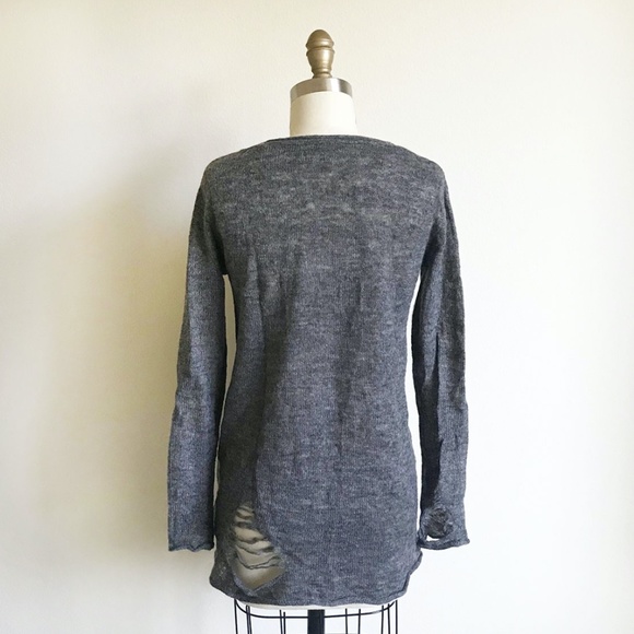 H&M Distressed Ripped Grey Knit Sweater - Picture 3 of 4
